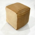 thumbnail image 2 of Square Shaped Goat Leather Handmade Eco-Friendly Beige Pouf - Square Shape Pouf, 14" x 14"x 14", Plain Solid Pouf, Goat Leather Pouf, Recycled Cotton Fill Stuffed Pouf, Leather Seating Pouf, 2 of 5