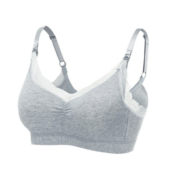 Penkiiy Women Nursing Bras Woman's Solid Color Ring Breast Feeding Comfortable Hollow Out Perspective Bra Underwear Gray Bras