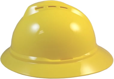 MSA Advance Full Brim Vented Hard Hats with 4 Point Ratchet Suspensions Yellow