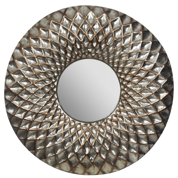 Hammered Lattice Round Metal Wall Mirror 11"x11" by Gallery Solutions