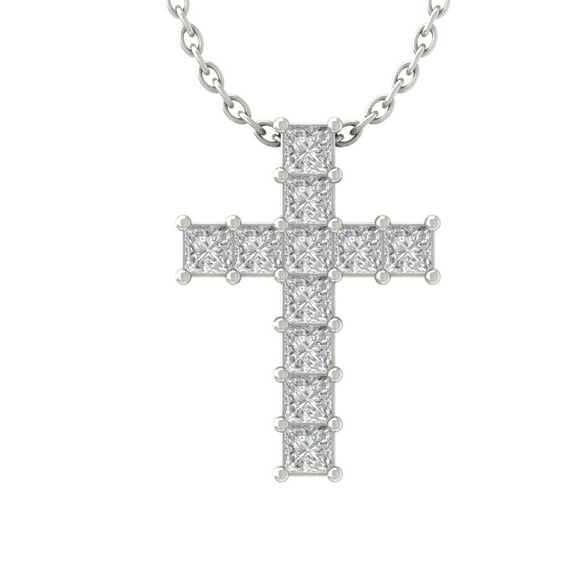 Araiya Fine Jewelry 14K White Gold Princess cut Diamond Cross Pendant with Sterling Silver Cable Chain Necklace (1/2 cttw, I-J Color, I2-I3 Clarity), 18"