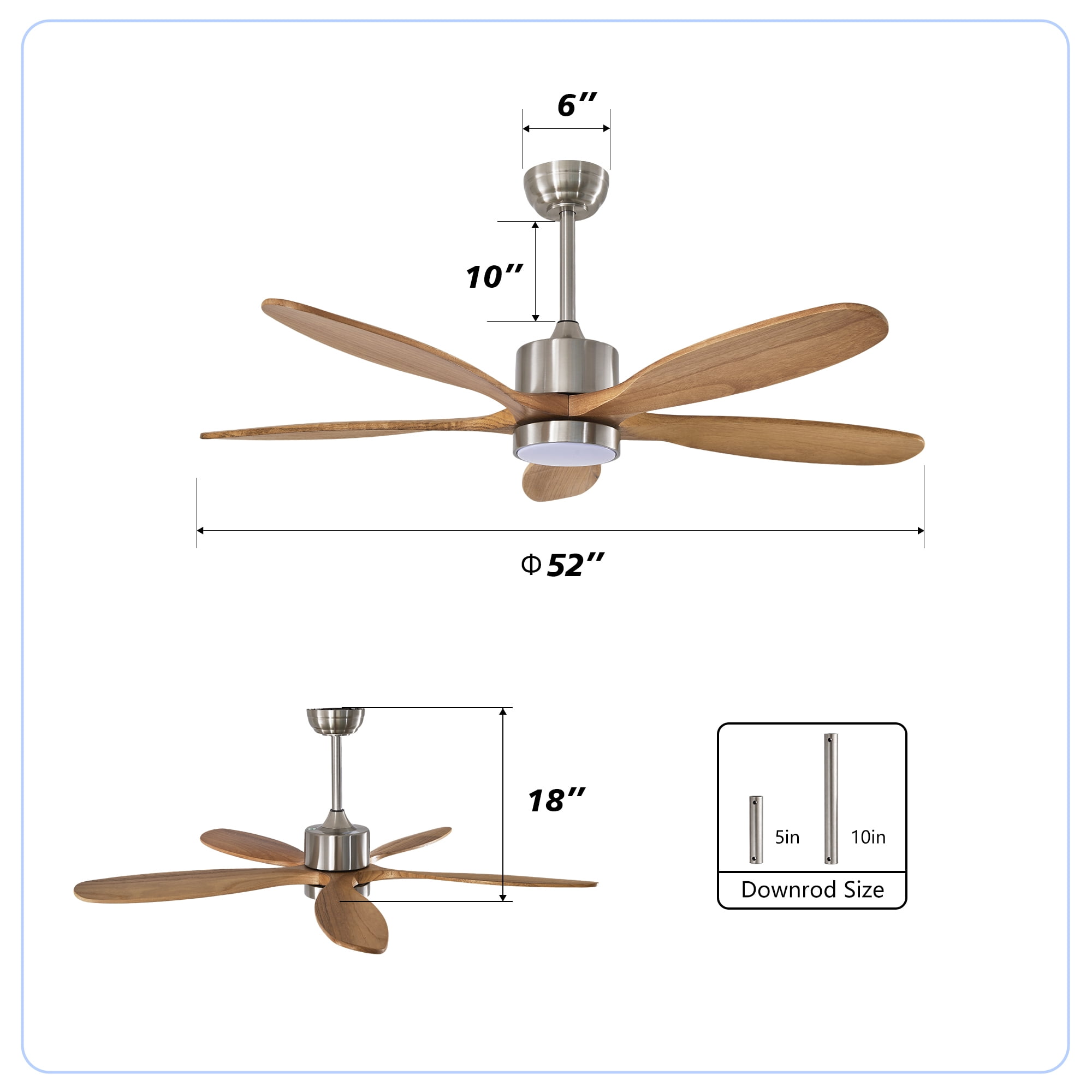 Leumius 52" Ceiling Fan with Light, Quiet DC Motor Ceiling Fans 6 Speed Levels,Reversible Ceiling Fan for Patio Living Room Bedroom Silver