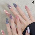 thumbnail image 1 of 10pcs Purple Cat Eye Press On Nails Short Round Solid Color Fake Nails Tips Reusable Summer Nail Art Set, 1 of 8