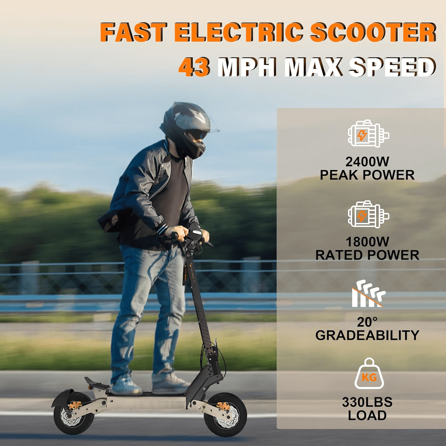 HONEYWHALE H4 Electric Scooter - 43 MPH Top Speed, 51 Miles Range, 2400W Motor, 11" Off-Road Tubeless Tires, Dual Suspension, Double Braking Systems, Foldable Sport E-Scooter for Adult