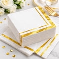 thumbnail image 4 of Gift Boutique Gold Trim Cocktail Napkins, 3-Ply Disposable Paper Beverage Napkins, 120 Count, 10x10 Inch Unfolded, White with Foil Stripe, 4 of 5