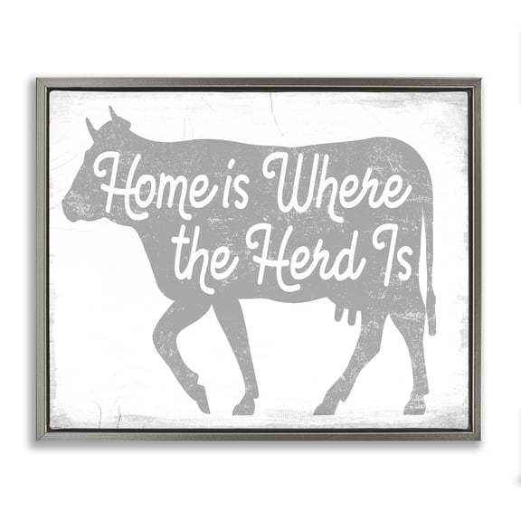 Stupell Industries Rustic Lodge Home Is Where Herd Is Phrase Gray Floating Frame Canvas Art, 31 x 25, by Lil' Rue