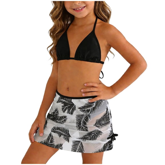 JFOPQVSM Girls Swimsuit 3 Piece Bathing Suit Bikini Set Girls' Swimwear with Skirt