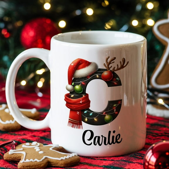 Personalized Christmas Mug, Christmas Letter Mug, Monogram Coffee Mug, Personalized Gift, Custom Holiday Gift, Custom Name Mug, Xmas Mug for Festive Holiday Coffee Lovers