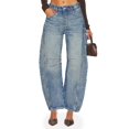 thumbnail image 2 of Women High Waist Barrel Leg Jeans, Vintage Washed Denim Stitched Detail Baggy Wide Leg Casual Jeans, 2 of 6