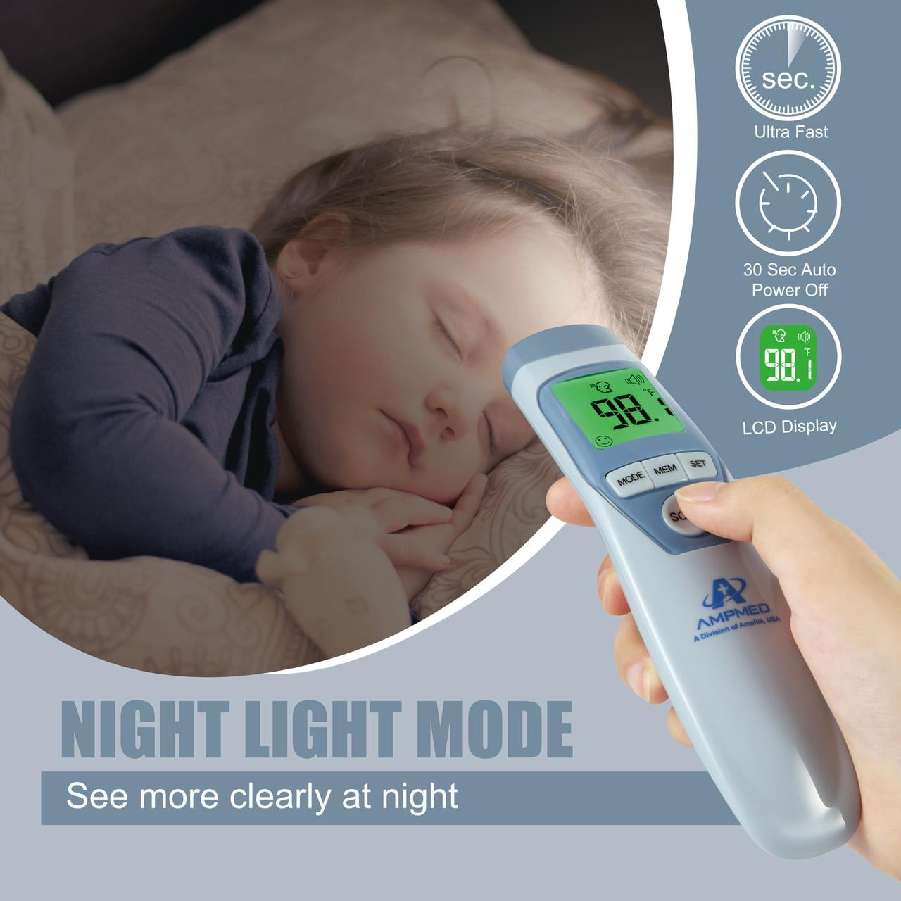 Amplim Digital Thermometer for Adults, Infants, and Kids. No-Touch Forehead Temperature Thermometer, Non-Contact Baby Fever Thermometer, FSA HSA eligible