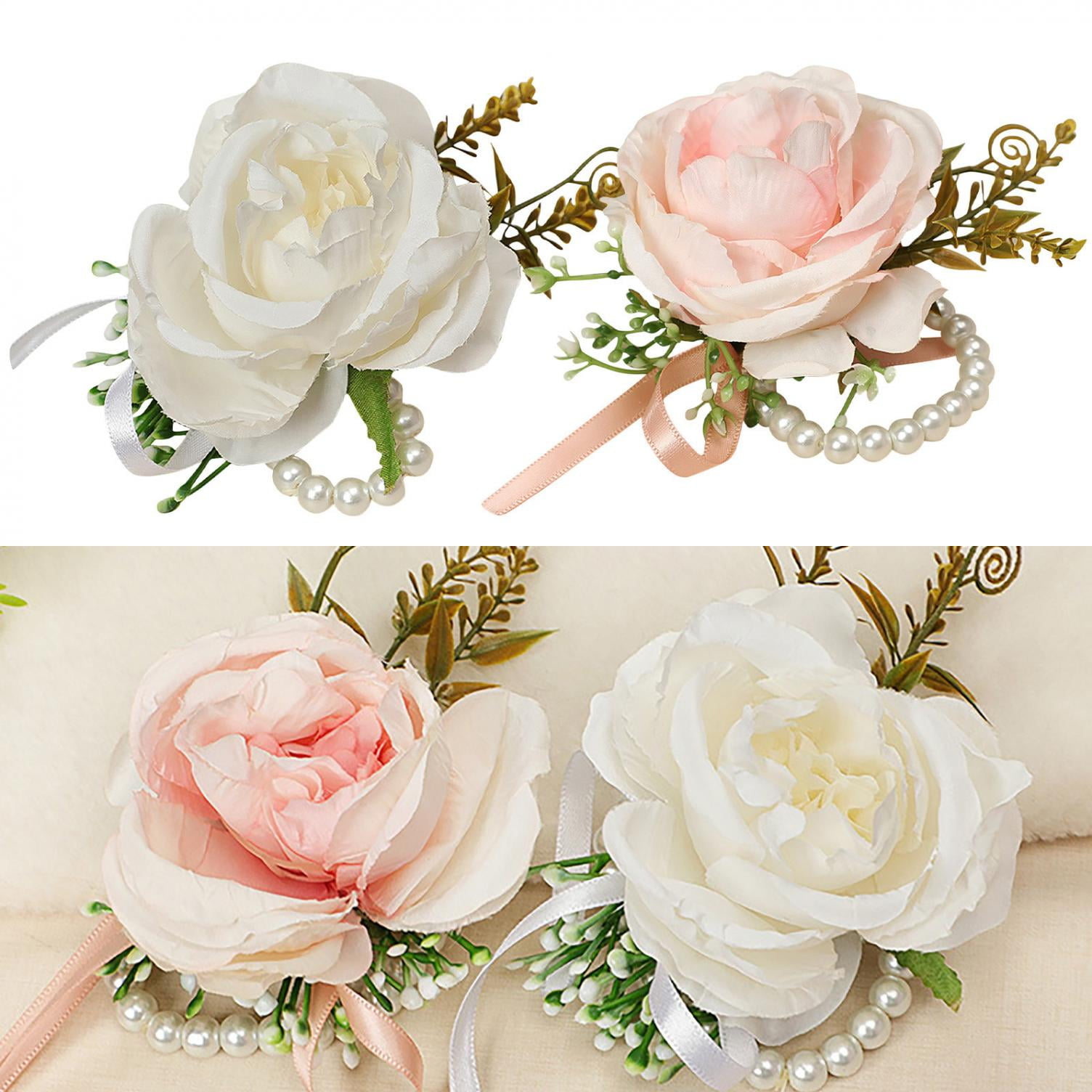 Rose Corsage Bracelet, Wedding Wrist Corsage With Rhinestone And Pearl  Flowers Decor (pink) Yue Chi