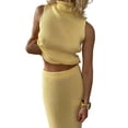 thumbnail image 2 of Women'S 2 Piece Outfit Sleeveless Knit Tank Top Bodycon Long Skirt Set Loungewear Yellow L, 2 of 7