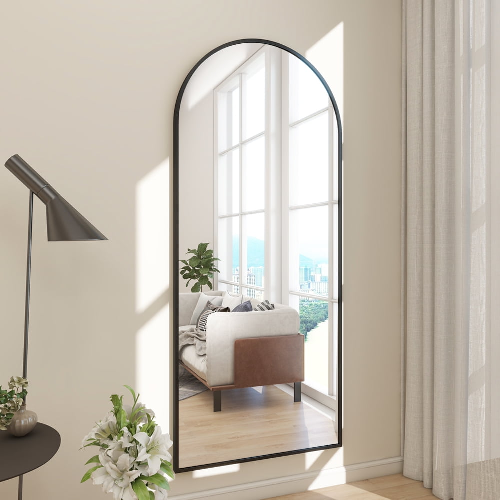 Anyrose 27"x72" Full Length Mirror with Arch-Top Standing Mirror Wall Mounted, Black