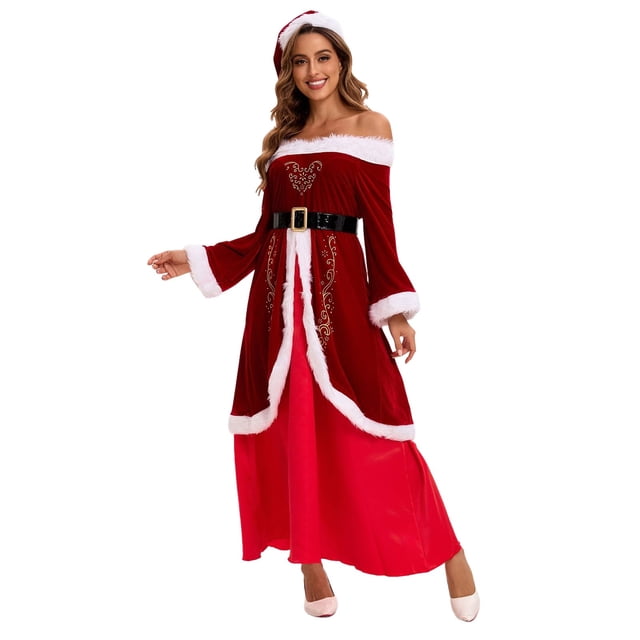 FYEGRE Robe Tunique Élégante pour Femme Imprimée pour Fête, Célébrations de Noël Festives et Rouge m