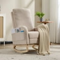 thumbnail image 6 of Modern Accent Rocking Chair Rocking Chair with Solid Wood Legs, Upholstered Nursery Glider Rocker, Comfy Armchair with Side Pocket, Living Room Lounge Arm Chair with High Backrest (Beige,teddy), 6 of 8