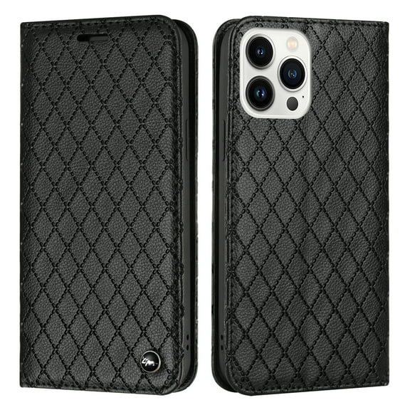 SaniMore for iPhone 13 Pro 6.1" Magnetic Flip Wallet Embossing Case, Premium PU Leather Case with 2 Card Slots & Multi-Angle Kickstand Full Body Protective Case for Ladies Men, Black