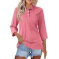 thumbnail image 2 of Nestiefly Women's Polo Shirts 3/4 Sleeve Fitted Collared Shirts Workout Button Summer 3/4 Length Sleeve Tops Golf Blouses Pockets Watermelon Red XL, 2 of 6