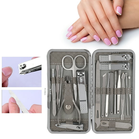 Fosa Trousse de Soins en Acier Inoxydable 19 Pcs, Lime à Ongles de Manucure, Coupe-Ongles, Facial pour Voyage, Soins Légers