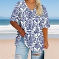 thumbnail image 2 of Staron Summer T-Shirts for Women Plus Size Oversized V-Neck Short Sleeve Casual Loose Basic Solid Tee, Blue 4XL, 2 of 4
