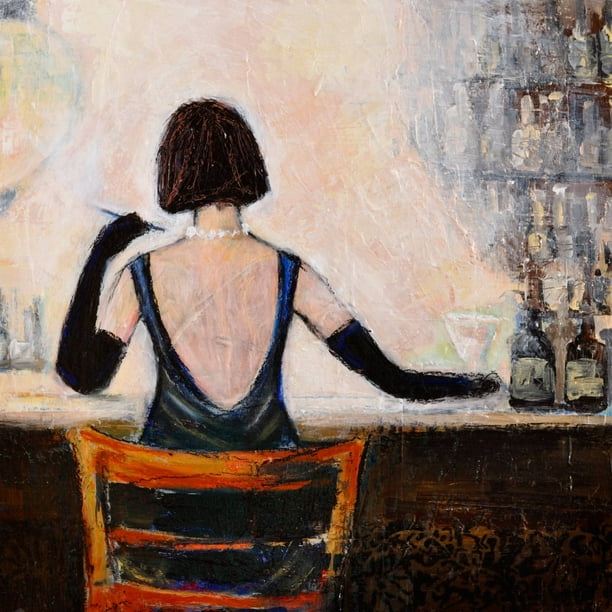 Bar Scene Woman Painting Print on Wrapped Canvas