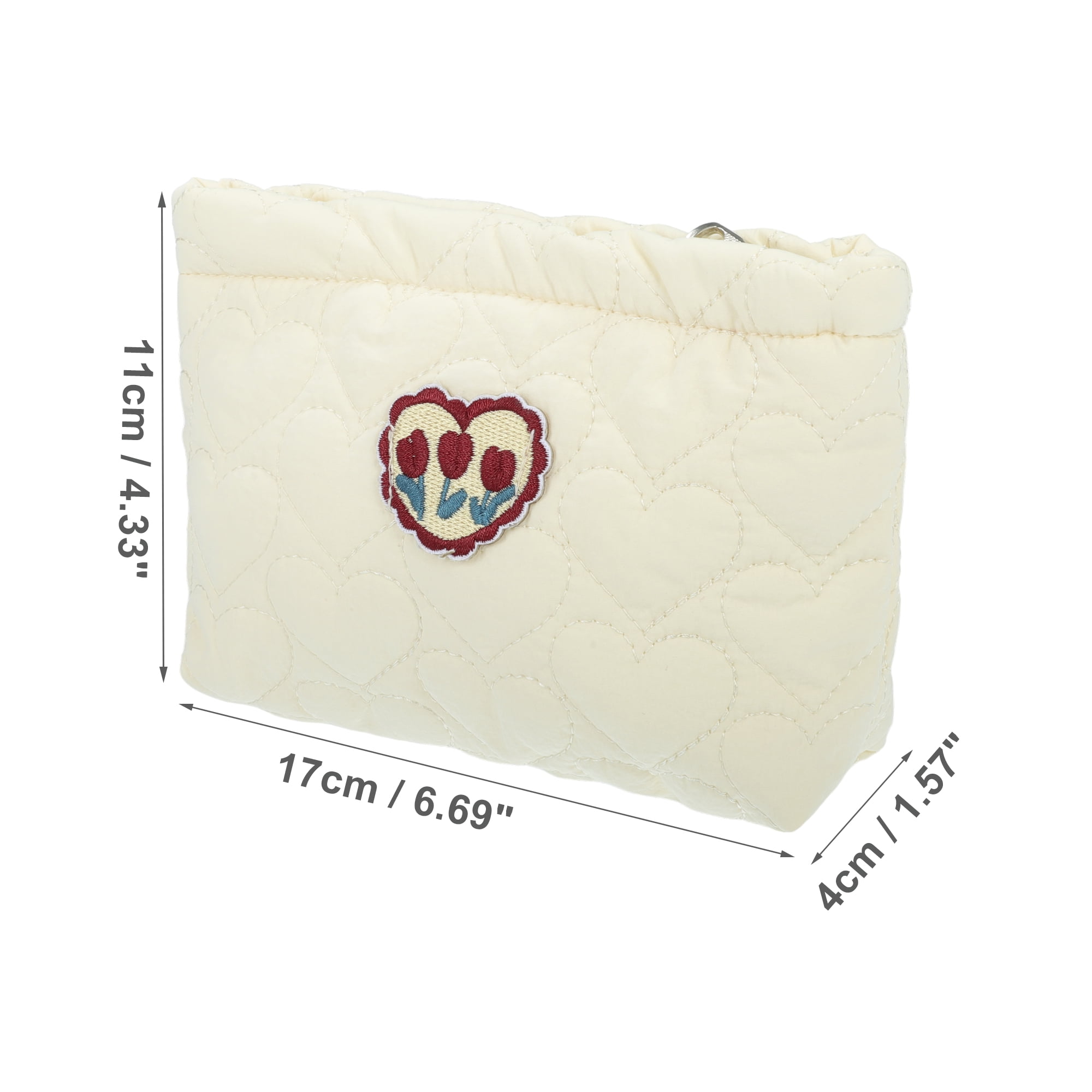 Unique Bargains Women Heart Makeup Bag for Vacation Camping Gym Travel Beige Red