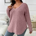 thumbnail image 2 of Women Plus Size Casual Knit Sweater V Neck Solid Color Tops Lightweight Long Sleeve Blouses, 2 of 5