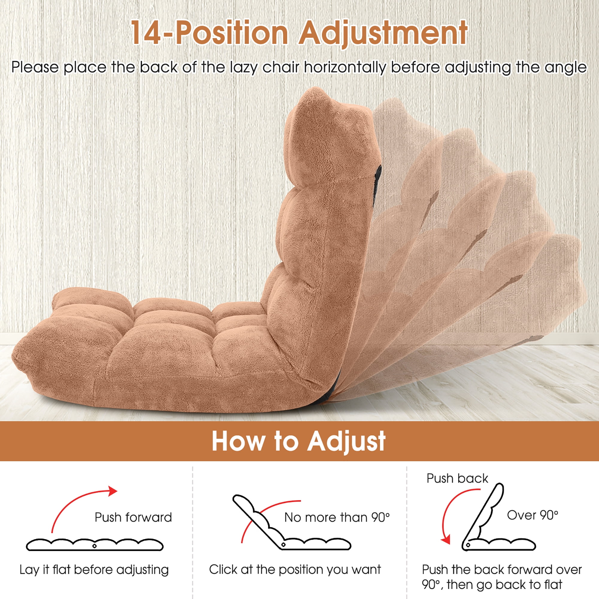 Costway Adjustable 14-Position Lazy Sofas & Couches  Cushioned-Tan