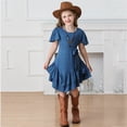 thumbnail image 2 of FYEGRE Elegant Girls Dress with Ruffled Hem Design for Carnival Party Performance and Hippie Cowboy Themed Events Blue 4-5 Years, 2 of 6