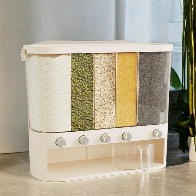 Cubo de arroz Cubo de almacenamiento Organizador de granos Dispensador de alimentos secos multifuncional grande con tapa Dispensador de cereales para redondo