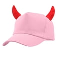 thumbnail image 2 of Novelty Baseball Cap with Devil Horns Funny Halloween, Plush Horned Cosplay Party Hat for Men Women Pink by Baberdicy, 2 of 3