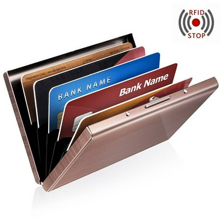 - Anti-scan Stainless Steel Case Slim RFID Blocking Wallet ID Credit Card Holder - Rose Gold