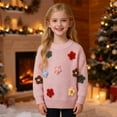 thumbnail image 3 of Coerni Kids' Knit Sweater With 3D Colorful Flower Appliques Girls Soft Long Sleeve Crewneck Top Toddler Winter Warm Coat Sweatshirt, 3 of 4