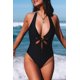 thumbnail image 1 of ABPHQTO Bañador de una pieza negro con escote en V y escote en V para mujer, 1 of 5