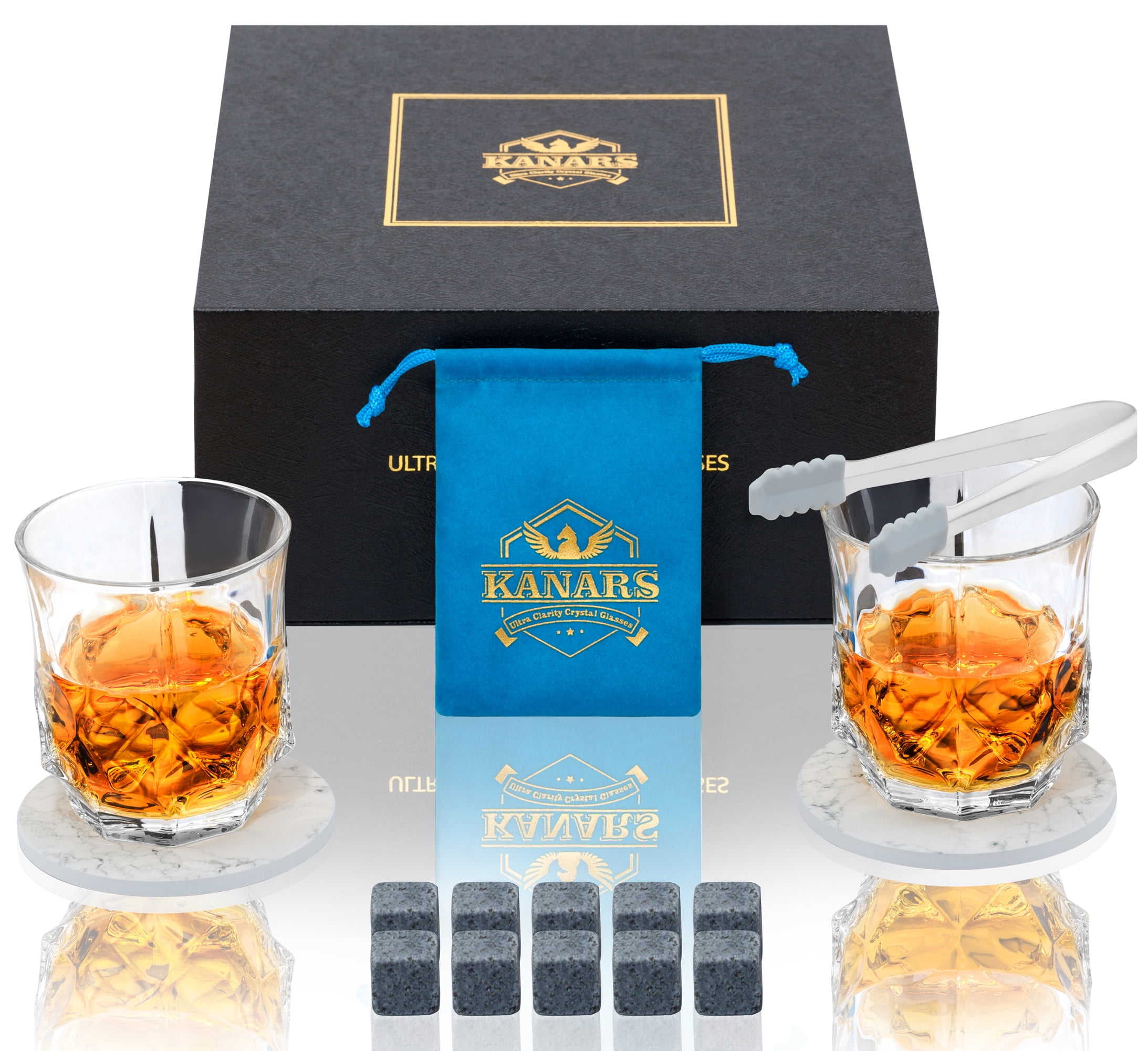 KANARS Premium Whiskey Glasses Gift Set Of 4 Ultra Clarity Crystal Glasses Boxed 