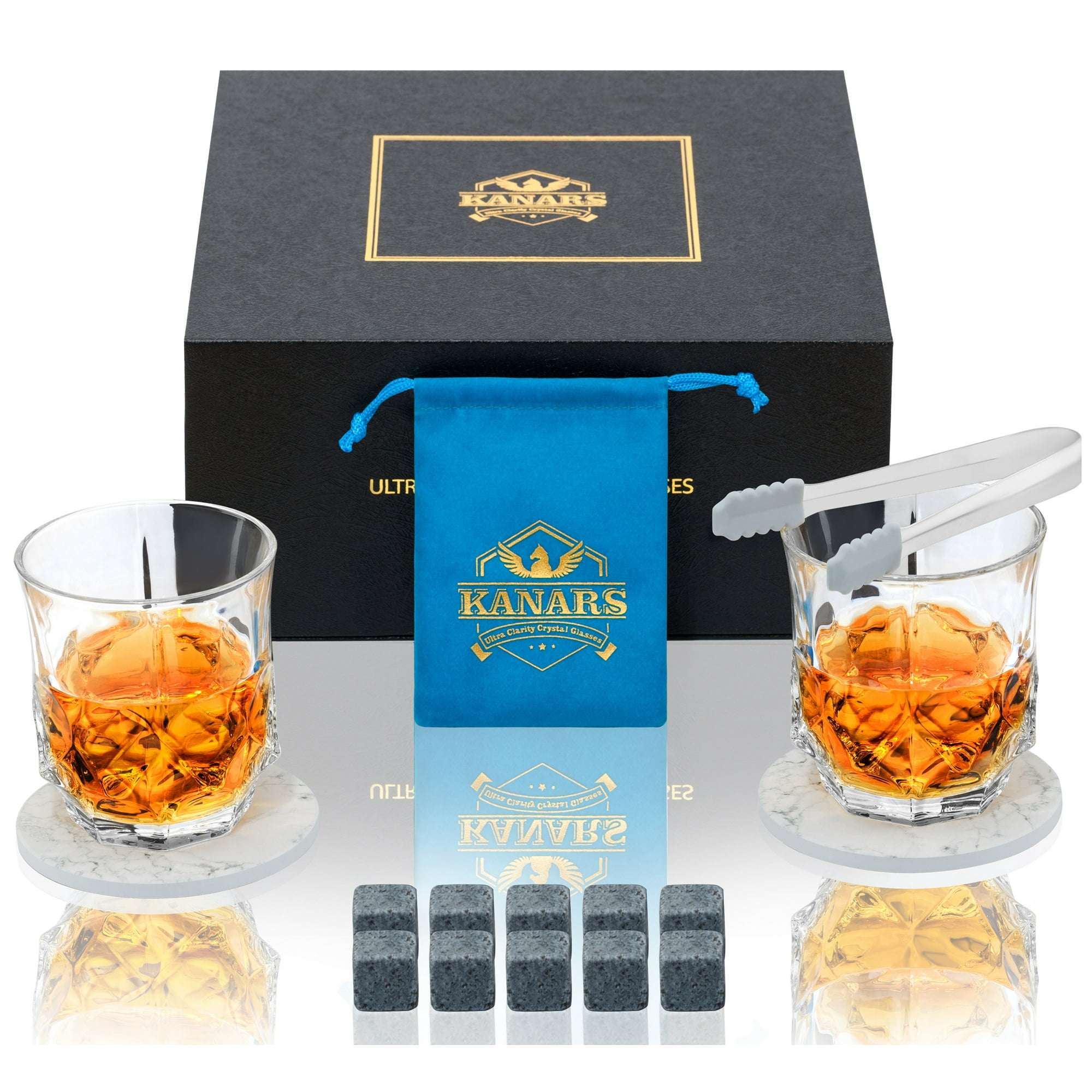 Whiskey Gift Set, KANARS Whisky Glasses and Stones Set for Scotch