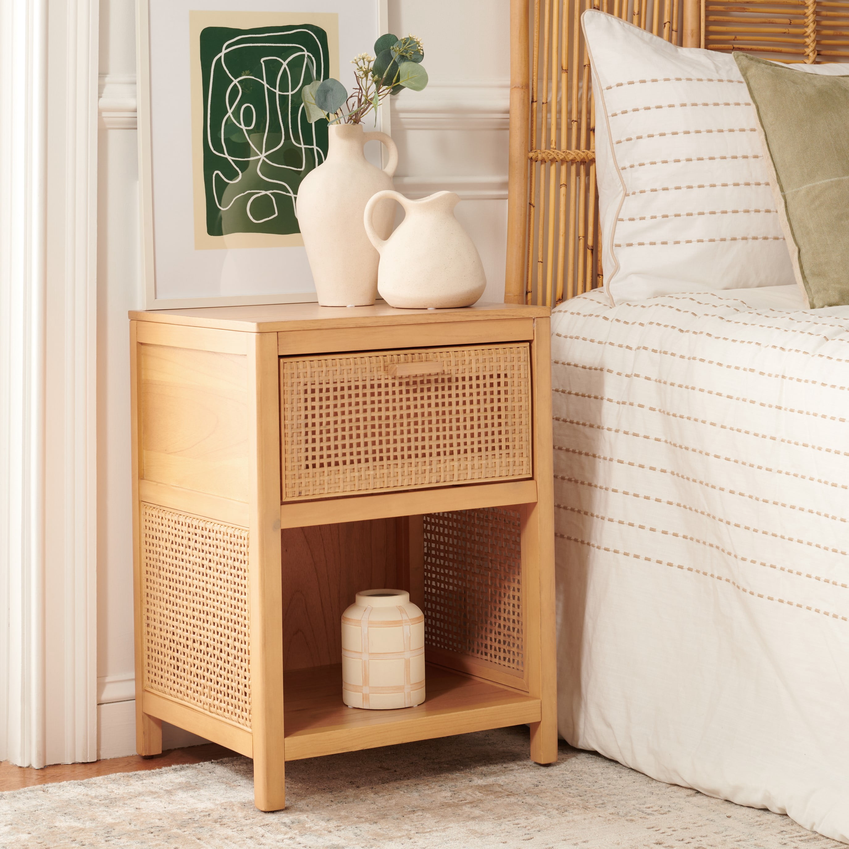 SAFAVIEH Miya Rustic Coastal 1 Drawer Nightstand, Natural