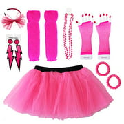 Dreamdanceworks 80s Costumes Accessories Set for Women Tutu Skirt, Hot Pink With Headband, One Size