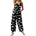 thumbnail image 2 of Women's Valentine's Day Overalls Cute Heart Print Sleeveless Straight Leg Jumpsuits Baggy Trendy Fashion Valentine Rompers with Pockets, 2 of 7