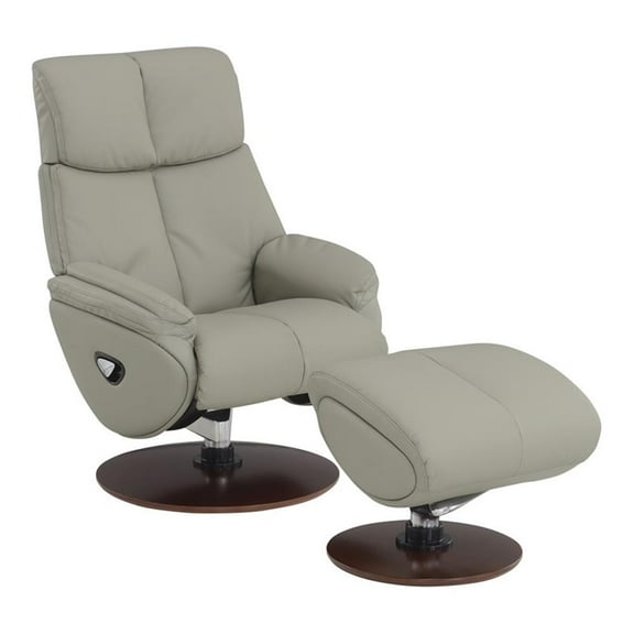 Bowery Hill Leather Upholstered Accent Chair with Ottoman in Gray & Brown