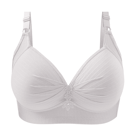 Fulorrnie Bras for Women Full Coverage No Underwire Comfort Supportive Front Closure V Neck T Shirt Balconette Bra White 42