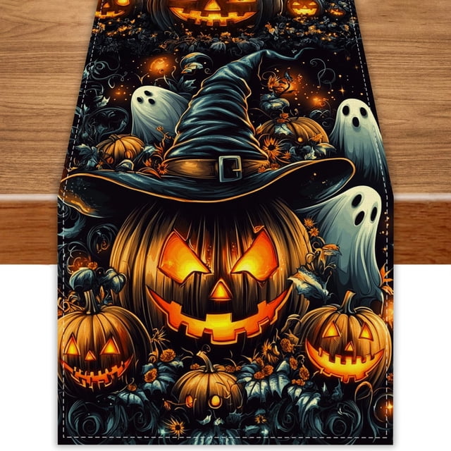 Camino de mesa FARMNALL Black Pumpkins Ghost Halloween 228 cm