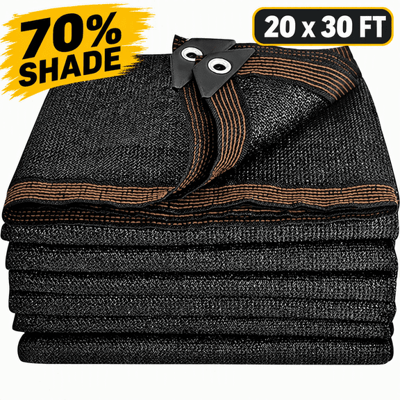 Shade Cloth 70% Black 20 x 30 FT, Durable Mesh Tarp with Grommets and Taped Edge, Sun Shade Netting for Garden Plants, Greenhouse, Patio, Tomatoes, Chicken Coop, Barn Kennel