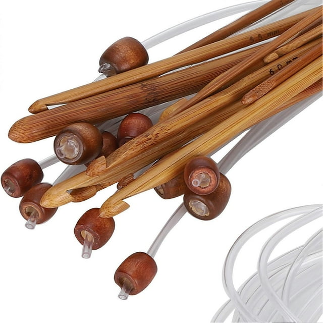 12Pcs Circular Needle DoublePointed Bamboo Tube Connection Crochet Needlework Accessories(Carbonized White Tube 120cm )