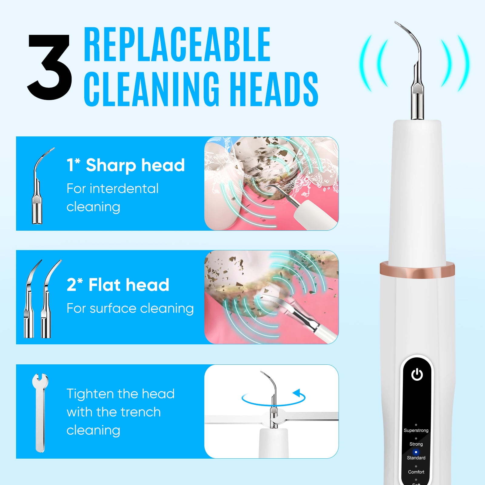 Plaque Remover for Teeth, Electric Tooth Cleaner Tartar Remover for Teeth with LED Light,3 Modes Rechargeable Teeth Cleaning Kit with Dental Tools, 2 Replaceable Heads