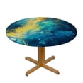thumbnail image 3 of JRXY Waterproof Round Tablecloth Gold and Blue Abstract Art White, 3 of 8