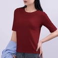 thumbnail image 4 of Ohufall Women's 1/2 Sleeve T-shirts Fashion Casual Solid Color Pullover Short Sleeve Round Neck Blouses Summer Stretchy Loose Fit Home Tee Tops, 4 of 5