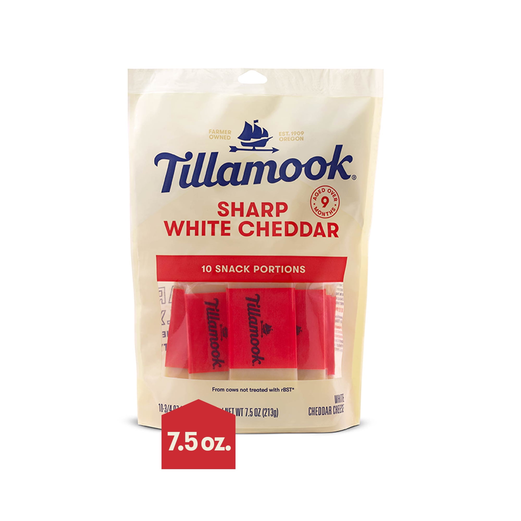 Tillamook Sharp White Cheddar Cheese Snack Portions, 10 Count, 7.5 oz