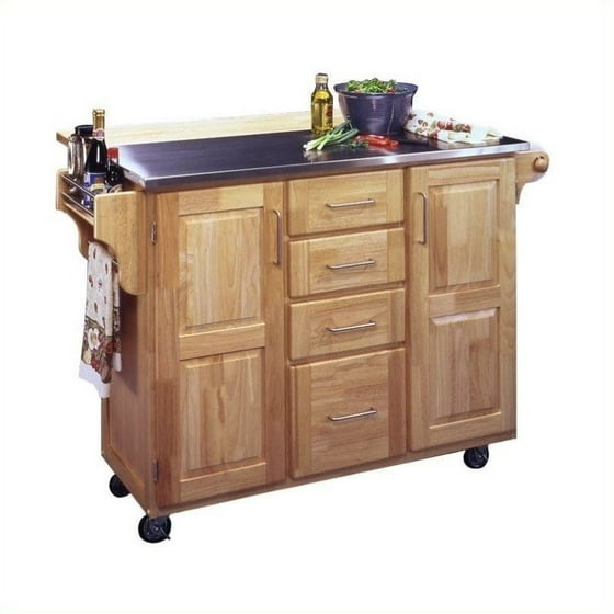 Natural Breakfast Bar Kitchen Cart With Ss Top Com