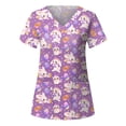 thumbnail image 3 of Blusa con cuello en V de manga corta para mujer, uniforme con bolsillos estampados de Pascua, blusa de enfermería Pompotops hkajfhjk462019, 3 of 4