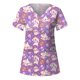 thumbnail image 3 of Blusa con cuello en V de manga corta para mujer, uniforme con bolsillos estampados de Pascua, blusa de enfermería Pompotops hkajfhjk462022, 3 of 4